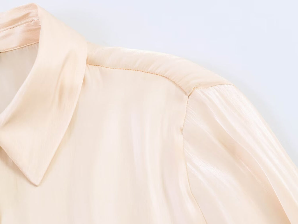 Light Thin Loose All Match Satin Collared Metal with Belt