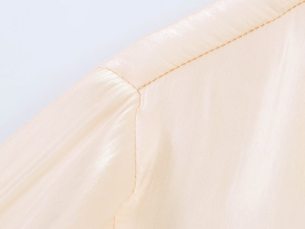 Light Thin Loose All Match Satin Collared Metal with Belt