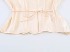 Light Thin Loose All Match Satin Collared Metal with Belt