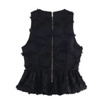 Women Clothing Elegant Lunch Break Fringe Short Hem Top