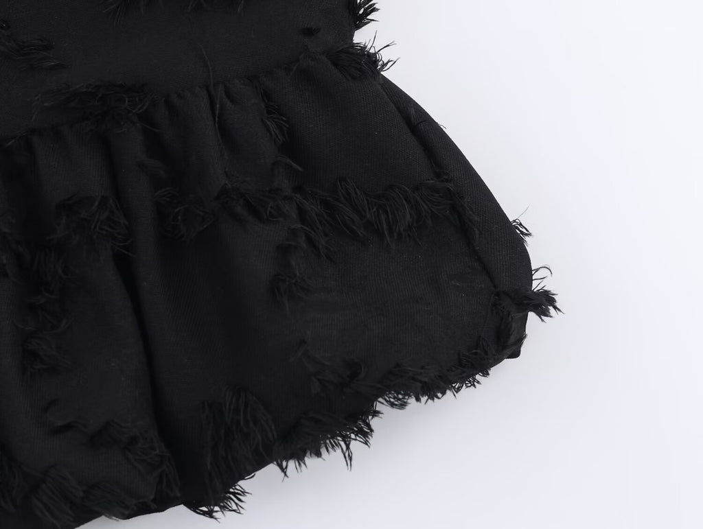Women Clothing Elegant Lunch Break Fringe Short Hem Top