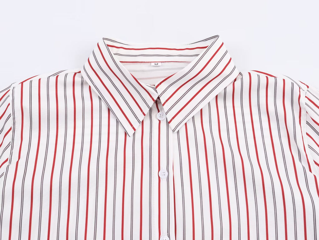 Women Clothing Summer French Irregular Asym Loose Striped
