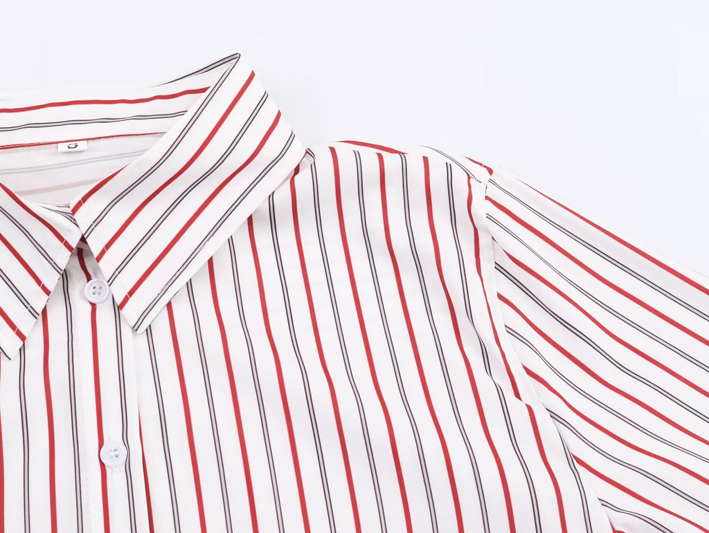 Women Clothing Summer French Irregular Asym Loose Striped