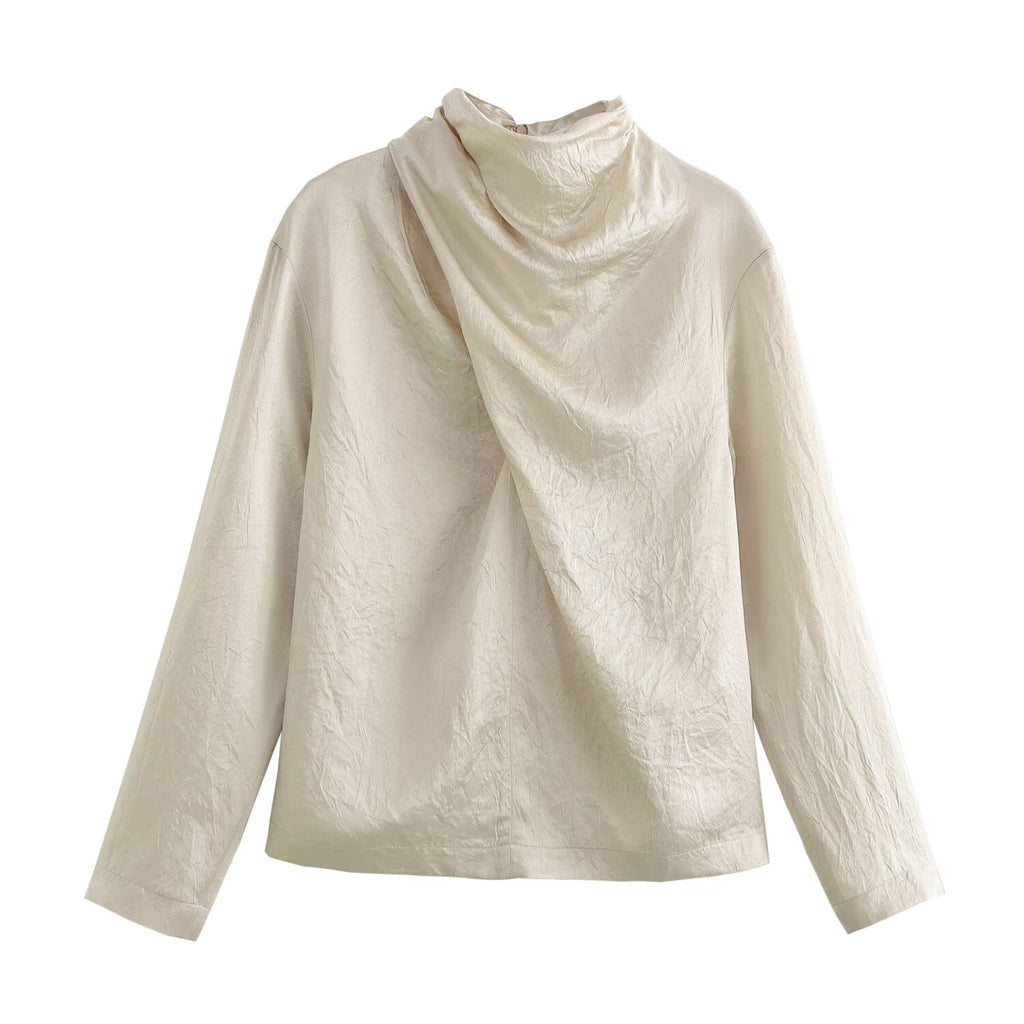 Women Clothing Summer Silk Texture Shirt Silk Satin