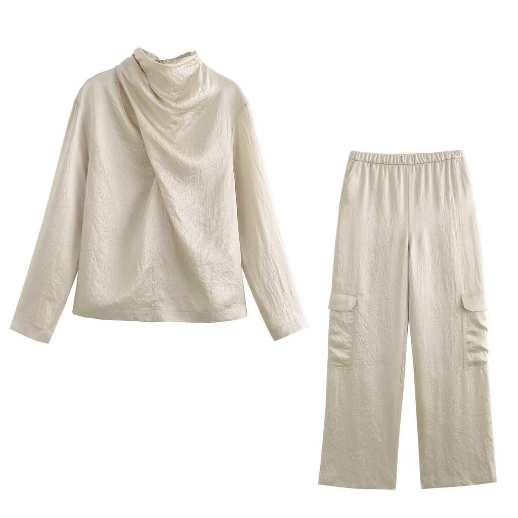 Women Clothing Summer Silk Texture Shirt Silk Satin