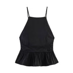 Waist Controlled Hanging Collar Backless Top