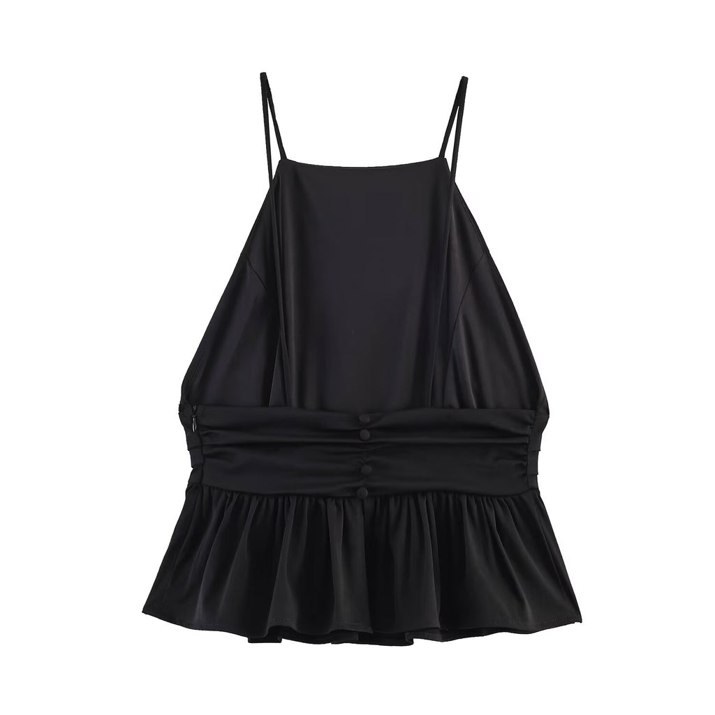 Waist Controlled Hanging Collar Backless Top