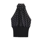 Women Clothing Summer Holiday Polka Dot Hanging Collar Top