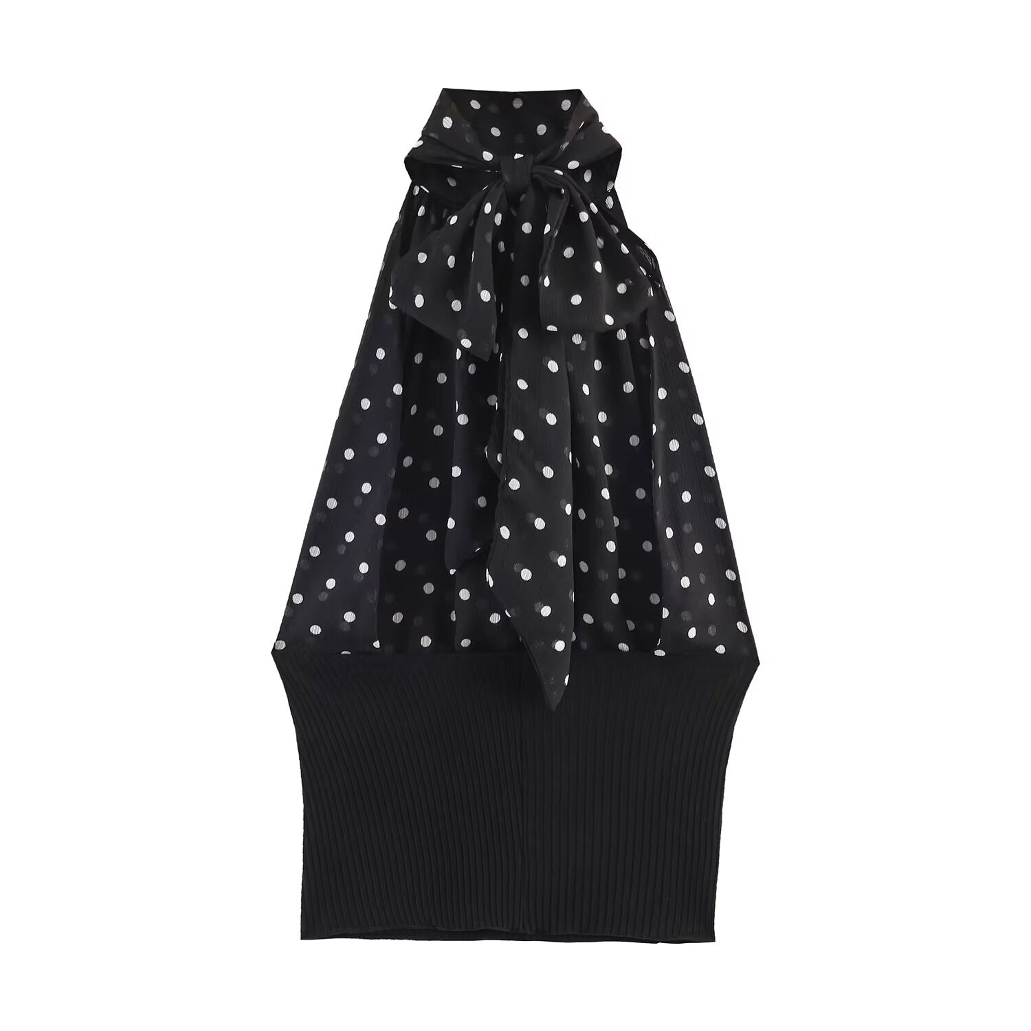 Women Clothing Summer Holiday Polka Dot Hanging Collar Top