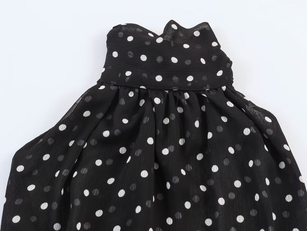 Women Clothing Summer Holiday Polka Dot Hanging Collar Top