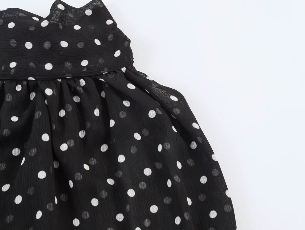 Women Clothing Summer Holiday Polka Dot Hanging Collar Top