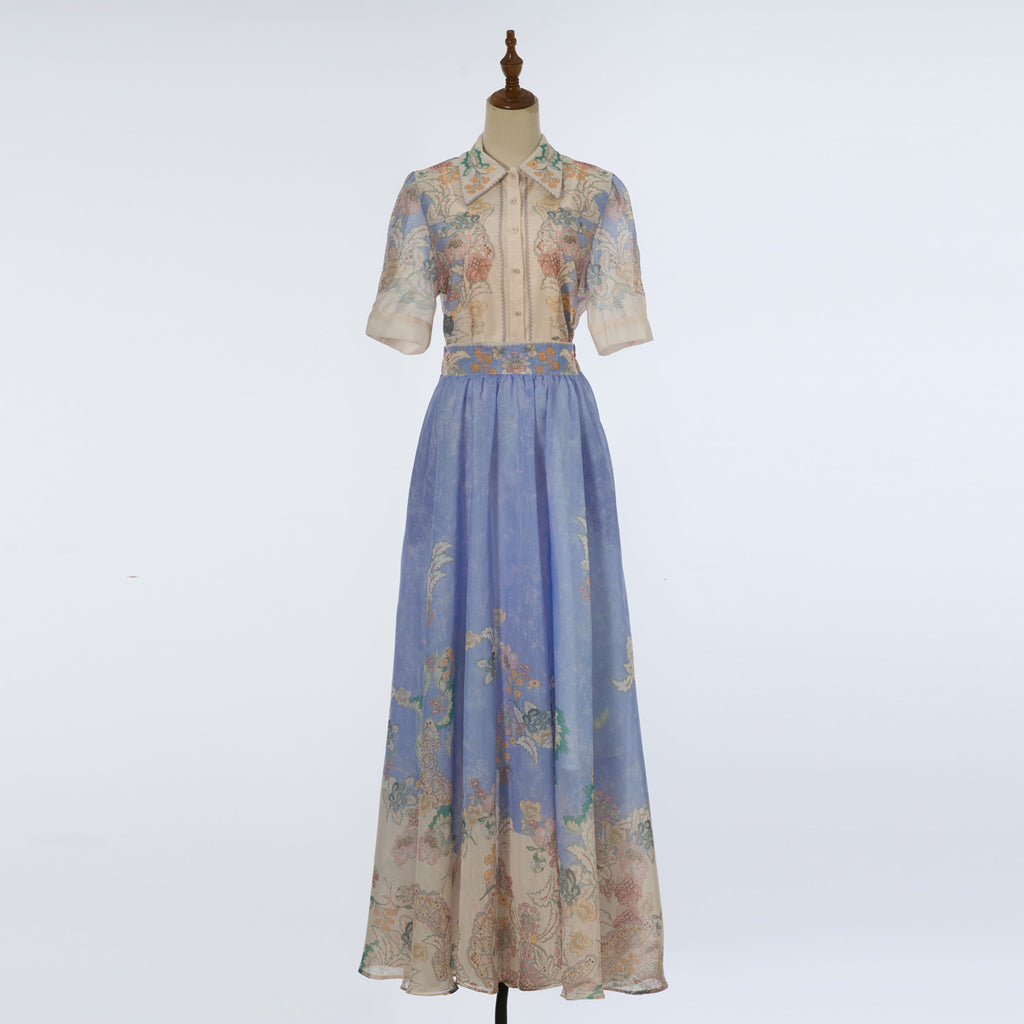 Women Summer Printed Short Sleeved Top And Half Length Skirt Two Piece Sets
