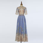 Women Summer Printed Short Sleeved Top And Half Length Skirt Two Piece Sets
