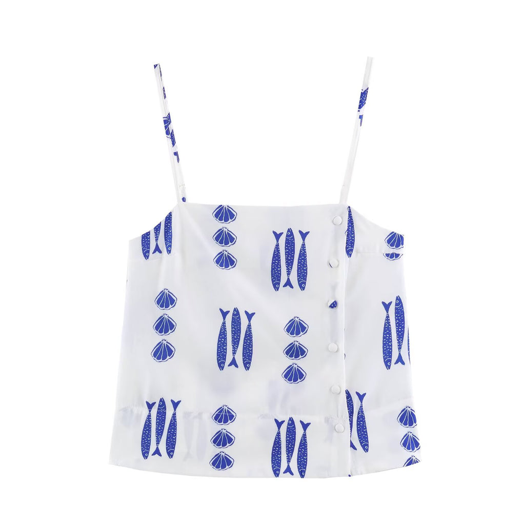 Women Clothing Summer Printed Short Top Camisole