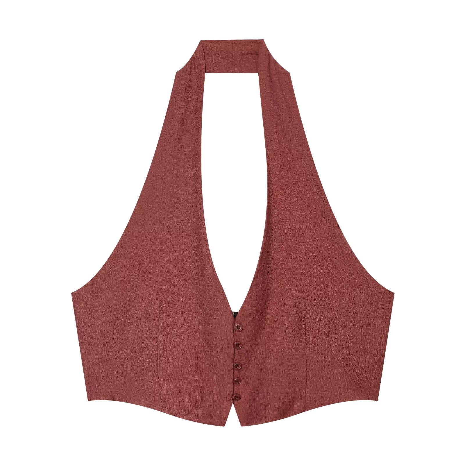 Backless V neck Hanging Collar Top HW WL Bowknot Decoration