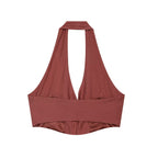Backless V neck Hanging Collar Top HW WL Bowknot Decoration