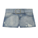 Women Clothing Denim Slim Vest Top with Belt Ripped Denim