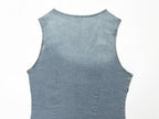 Women Clothing Denim Slim Vest Top with Belt Ripped Denim