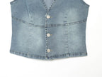 Women Clothing Denim Slim Vest Top with Belt Ripped Denim