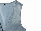 Women Clothing Denim Slim Vest Top with Belt Ripped Denim