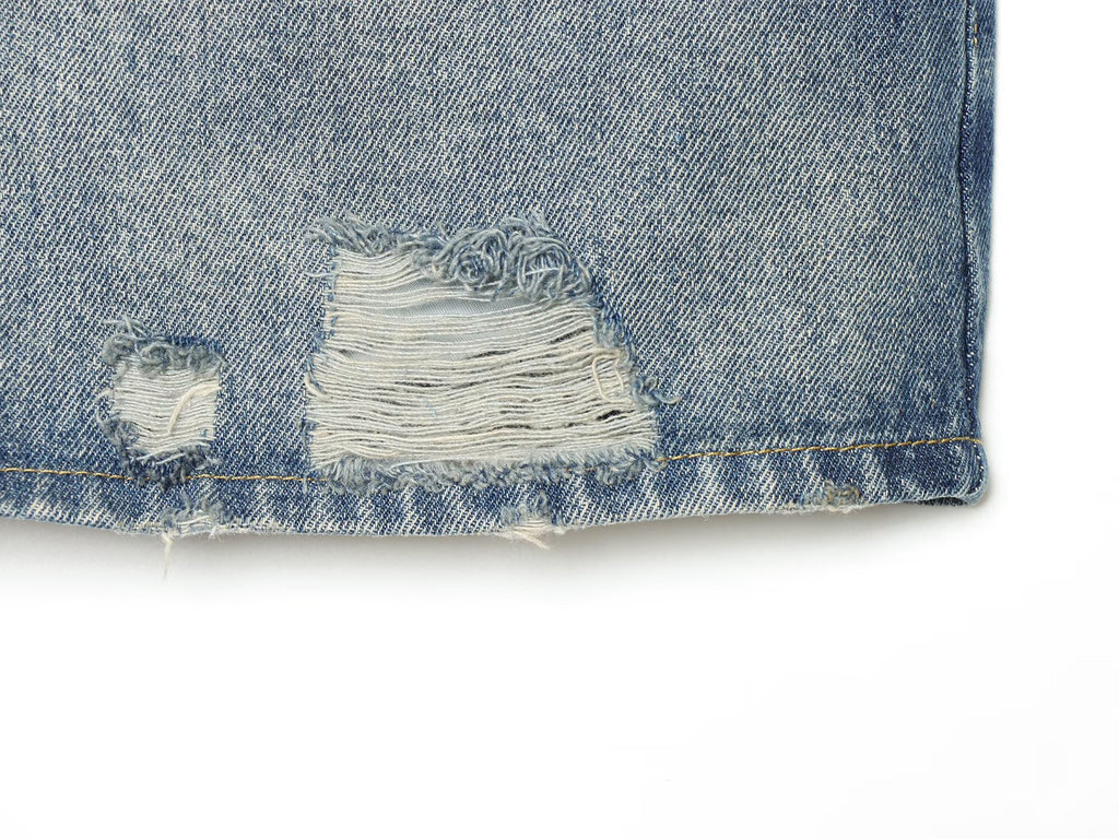 Women Clothing Denim Slim Vest Top with Belt Ripped Denim