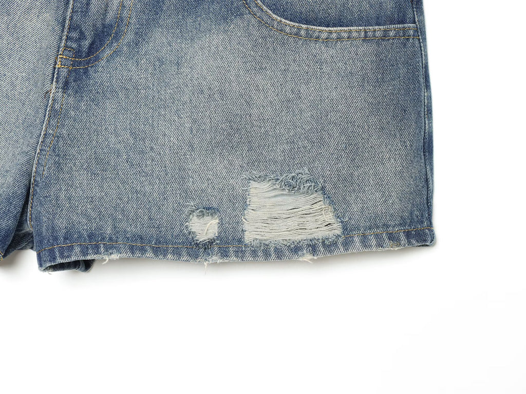 Women Clothing Denim Slim Vest Top with Belt Ripped Denim