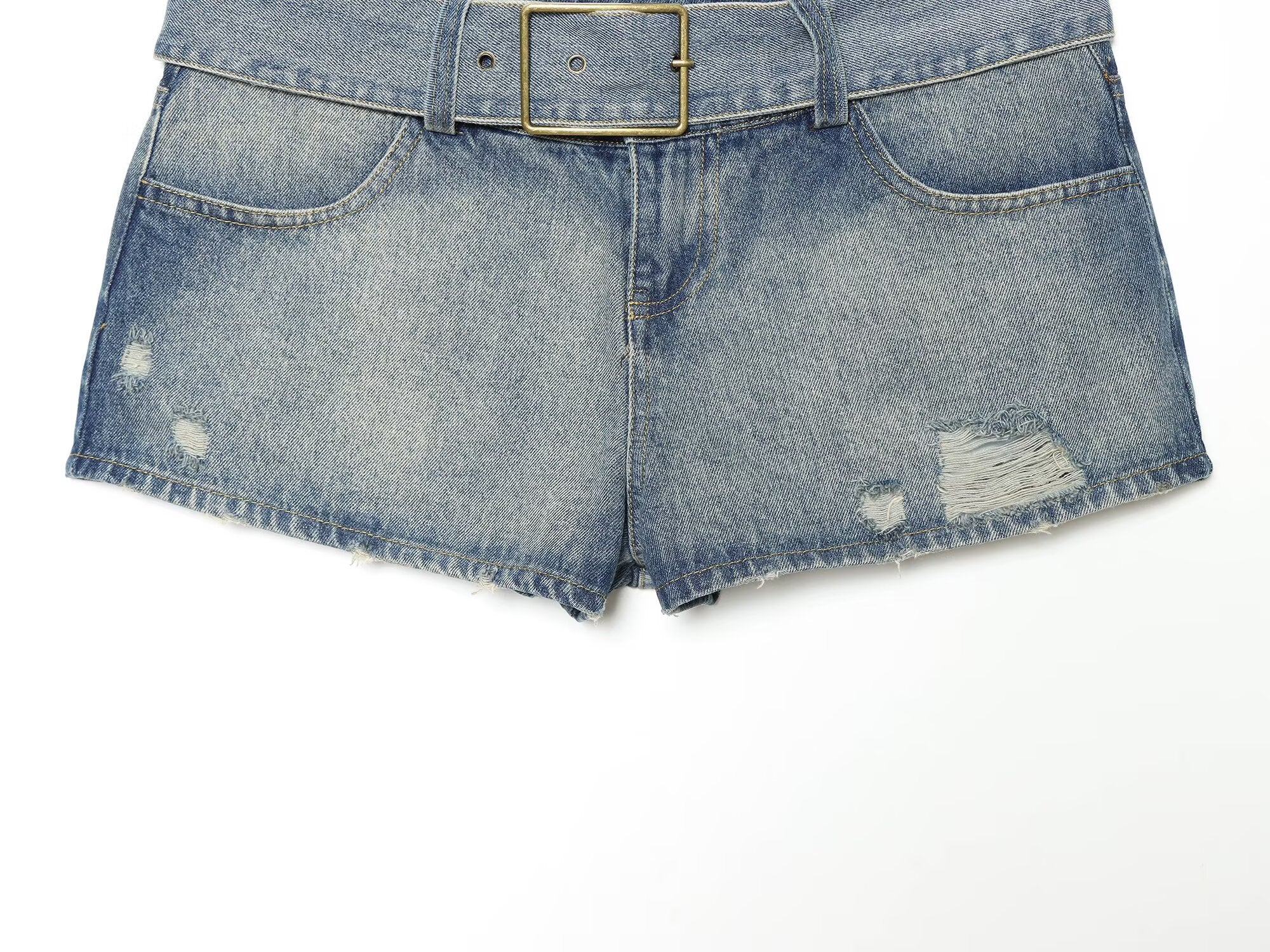 Women Clothing Denim Slim Vest Top with Belt Ripped Denim