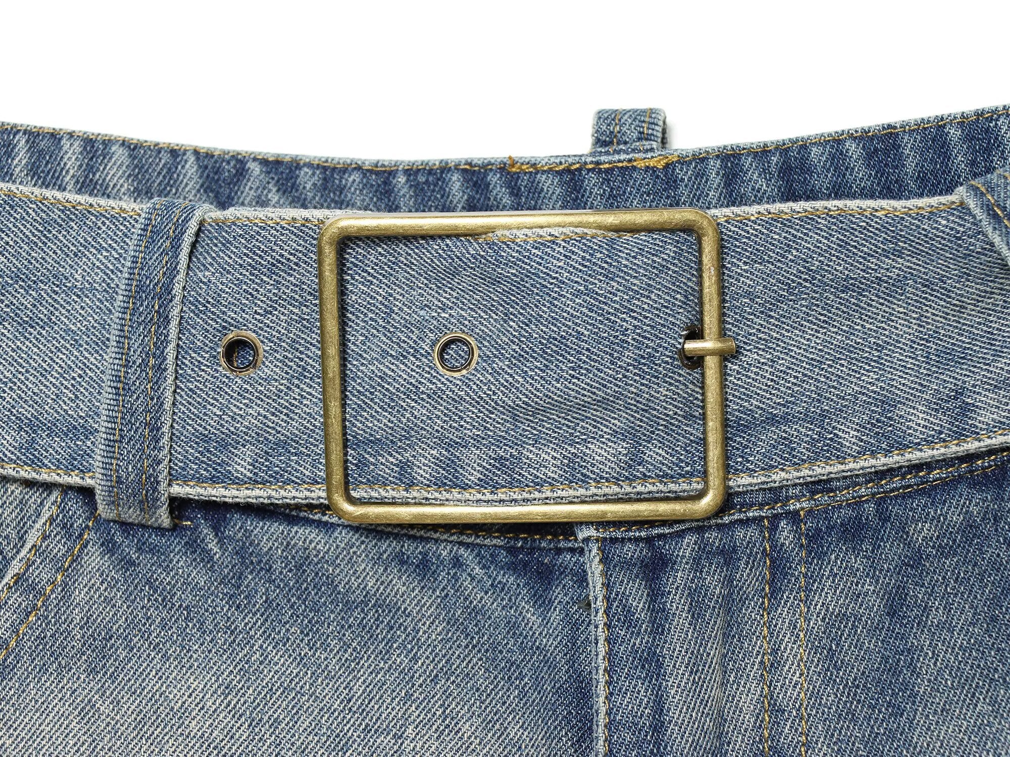 Women Clothing Denim Slim Vest Top with Belt Ripped Denim