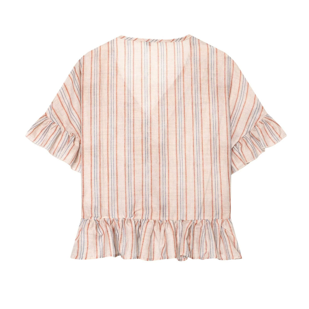 Women Clothing at Short Sleeve V neck Striped Laminated