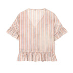 Women Clothing at Short Sleeve V neck Striped Laminated