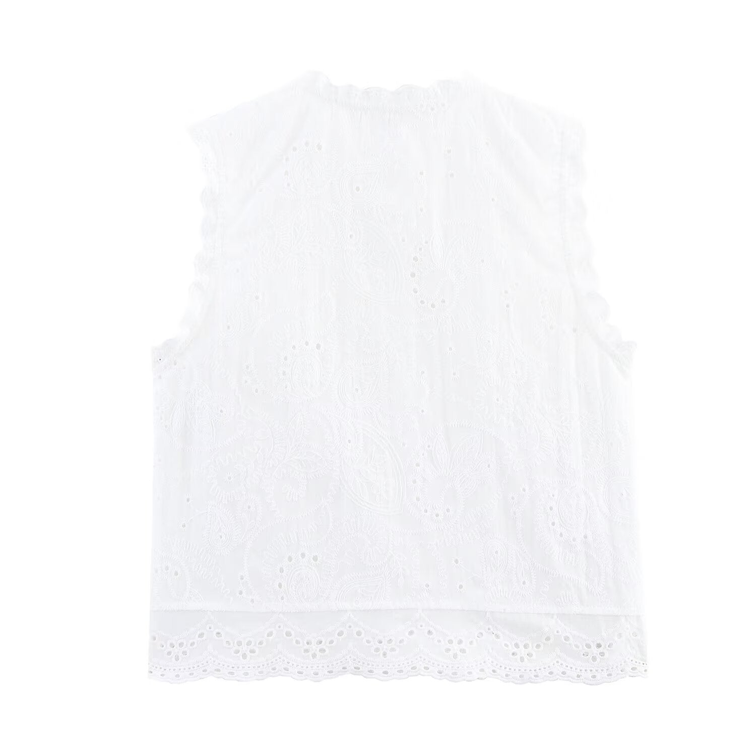 Women Casual SL round Neck Hollow Out CO Embroidered Top