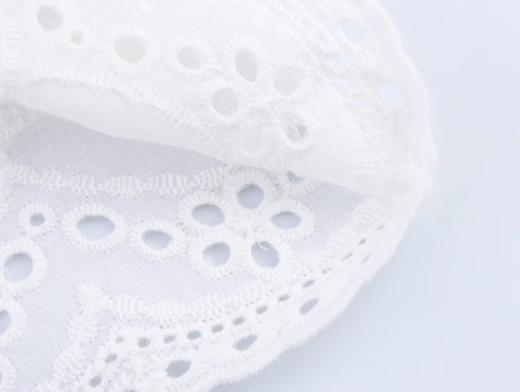 Women Casual SL round Neck Hollow Out CO Embroidered Top