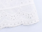 Women Casual SL round Neck Hollow Out CO Embroidered Top