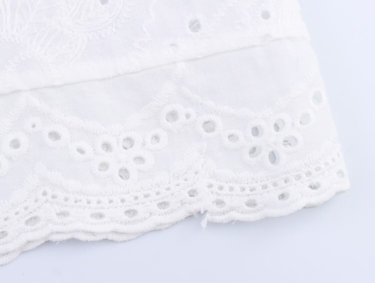 Women Casual SL round Neck Hollow Out CO Embroidered Top