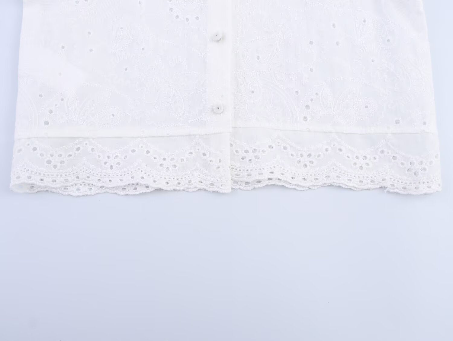 Women Casual SL round Neck Hollow Out CO Embroidered Top