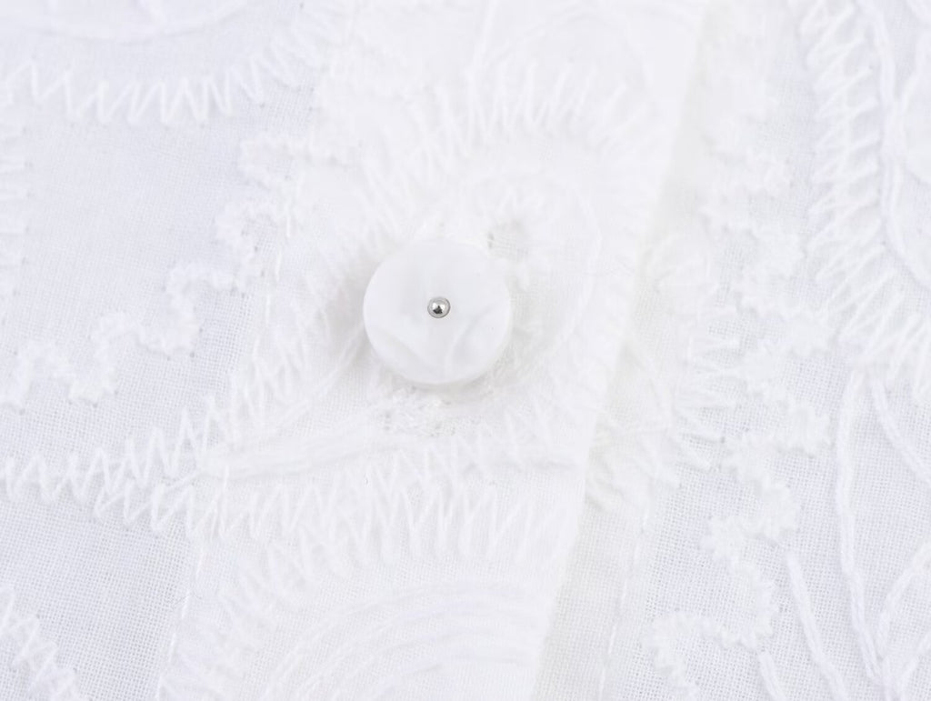 Women Casual SL round Neck Hollow Out CO Embroidered Top