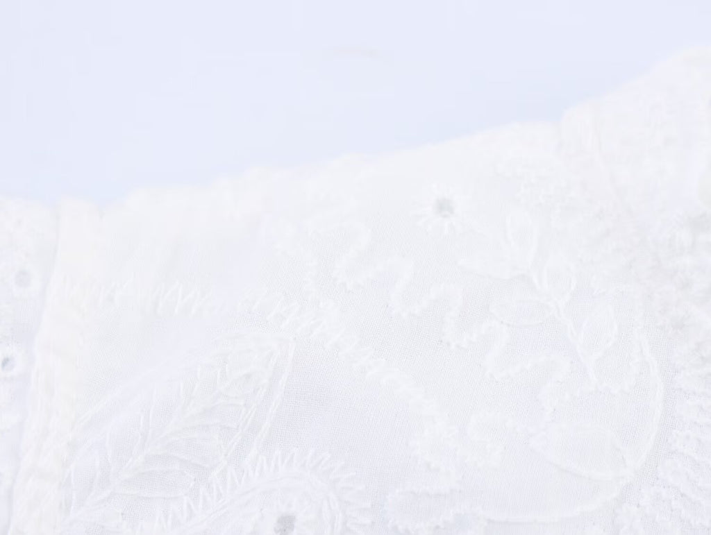 Women Casual SL round Neck Hollow Out CO Embroidered Top