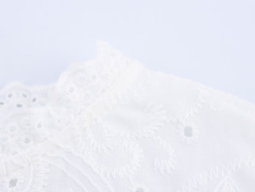 Women Casual SL round Neck Hollow Out CO Embroidered Top