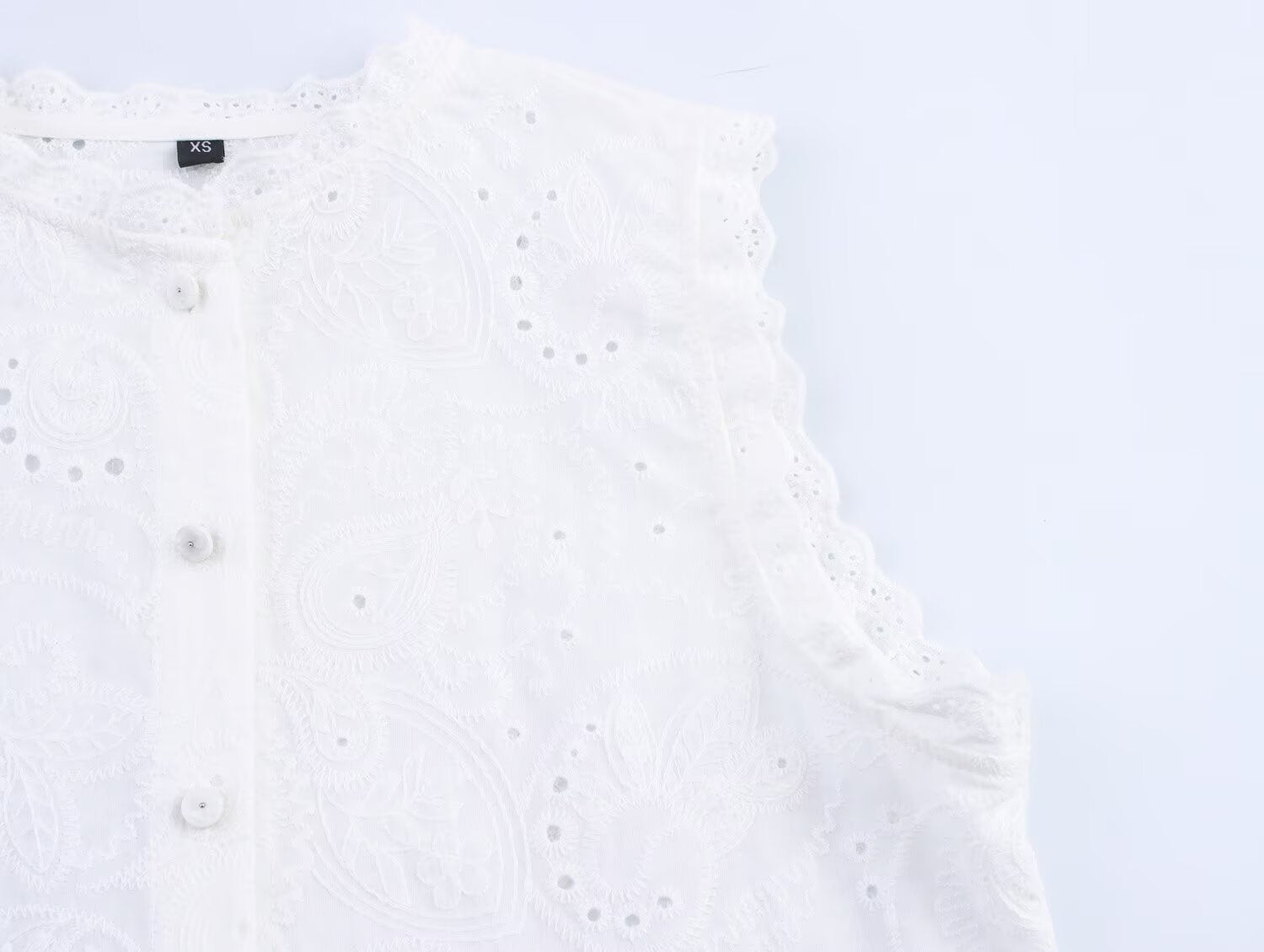 Women Casual SL round Neck Hollow Out CO Embroidered Top