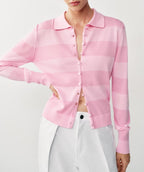 Women Clothing Western Polo Shirt Collar Striped Knitted Coat