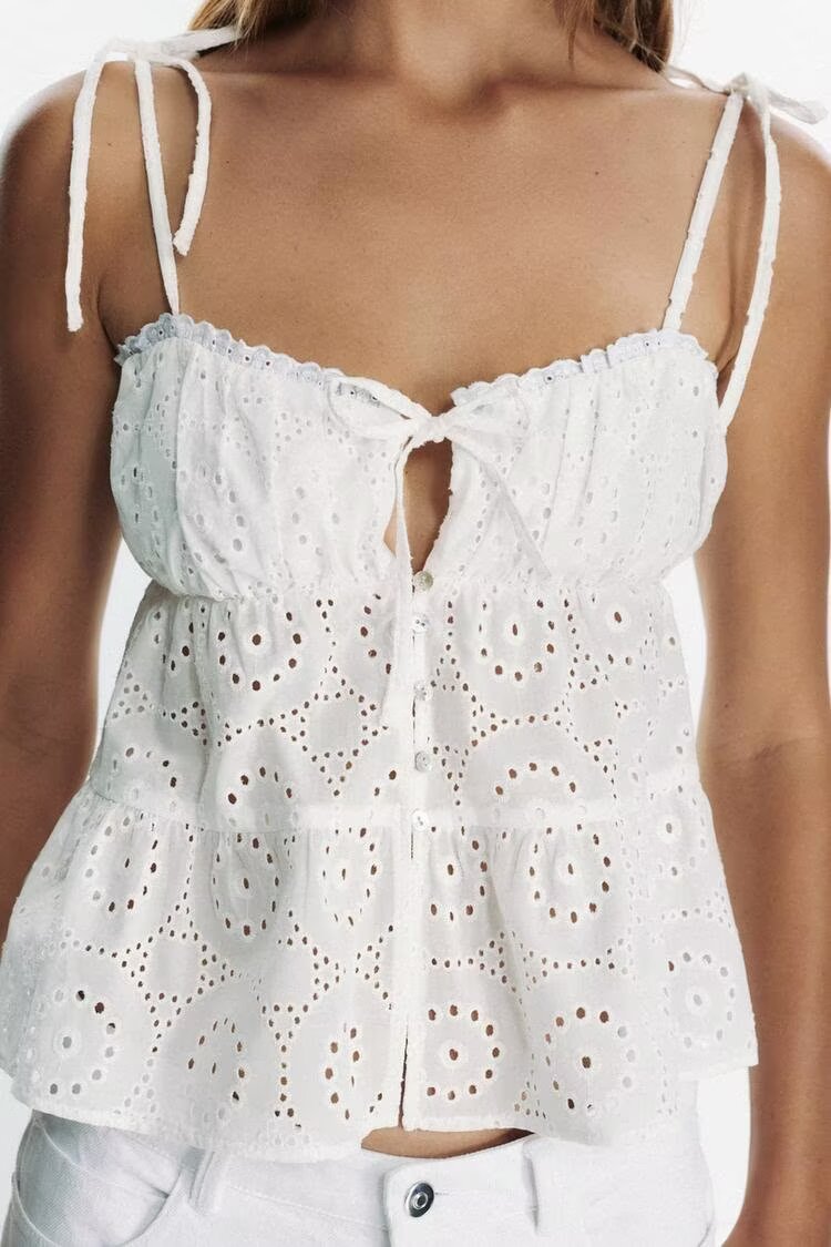 Summer Women Clothes Hollow Out CO Embroidered Solid Color