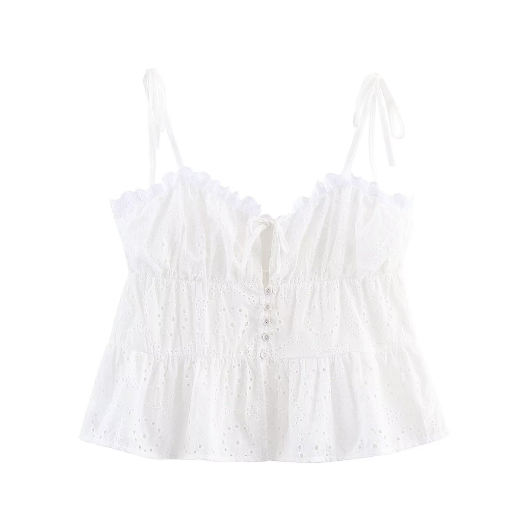 Summer Women Clothes Hollow Out CO Embroidered Solid Color