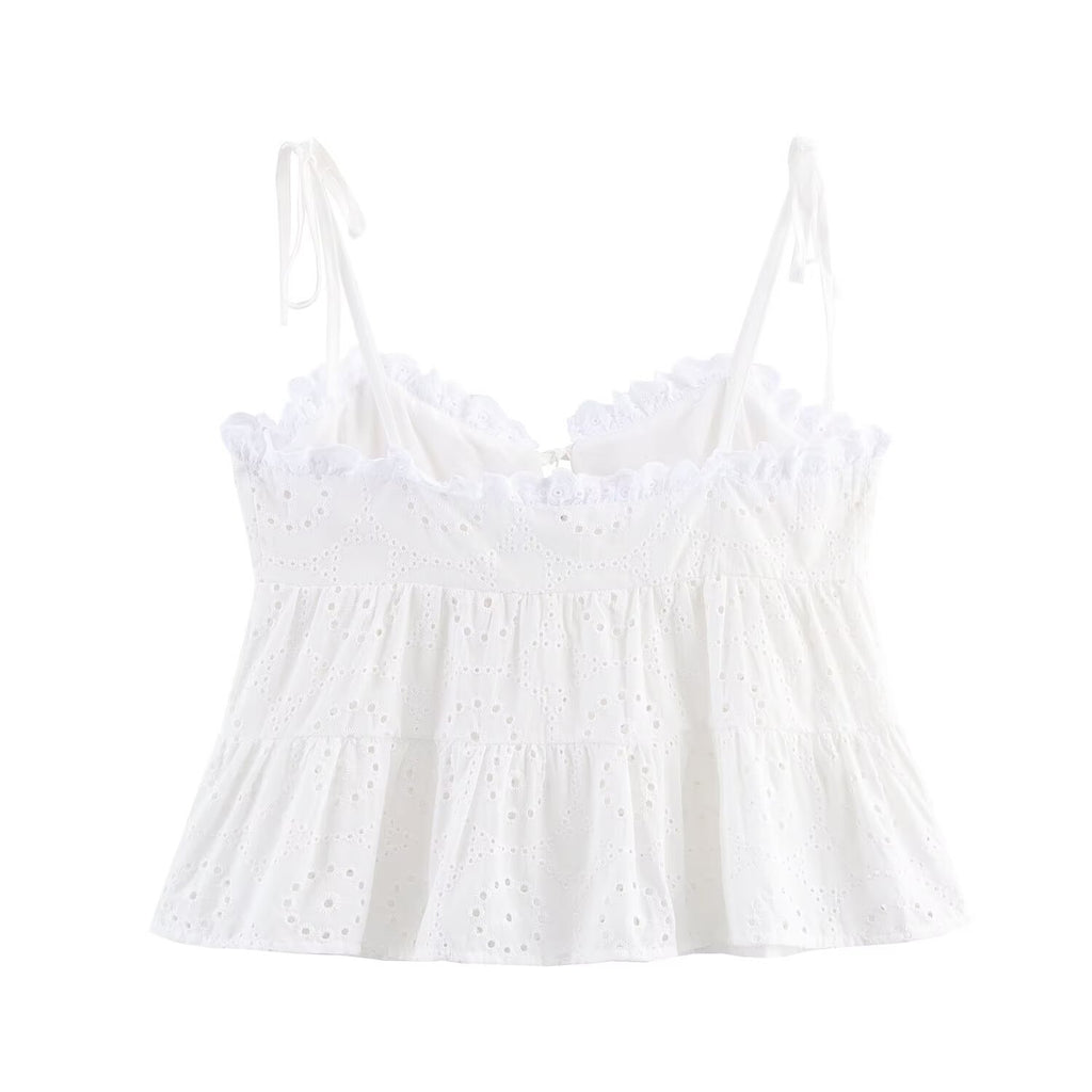 Summer Women Clothes Hollow Out CO Embroidered Solid Color