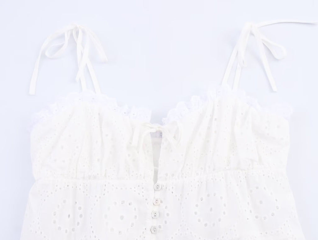 Summer Women Clothes Hollow Out CO Embroidered Solid Color