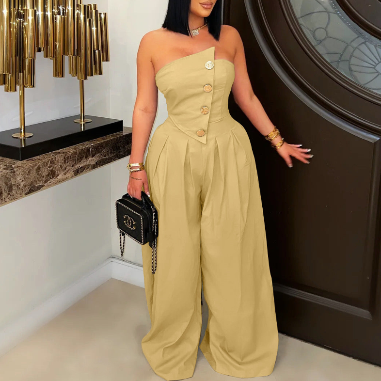 Women Wear Sexy Tube Top SL Metal Button WL Jumpsuit