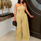 Women Wear Sexy Tube Top SL Metal Button WL Jumpsuit