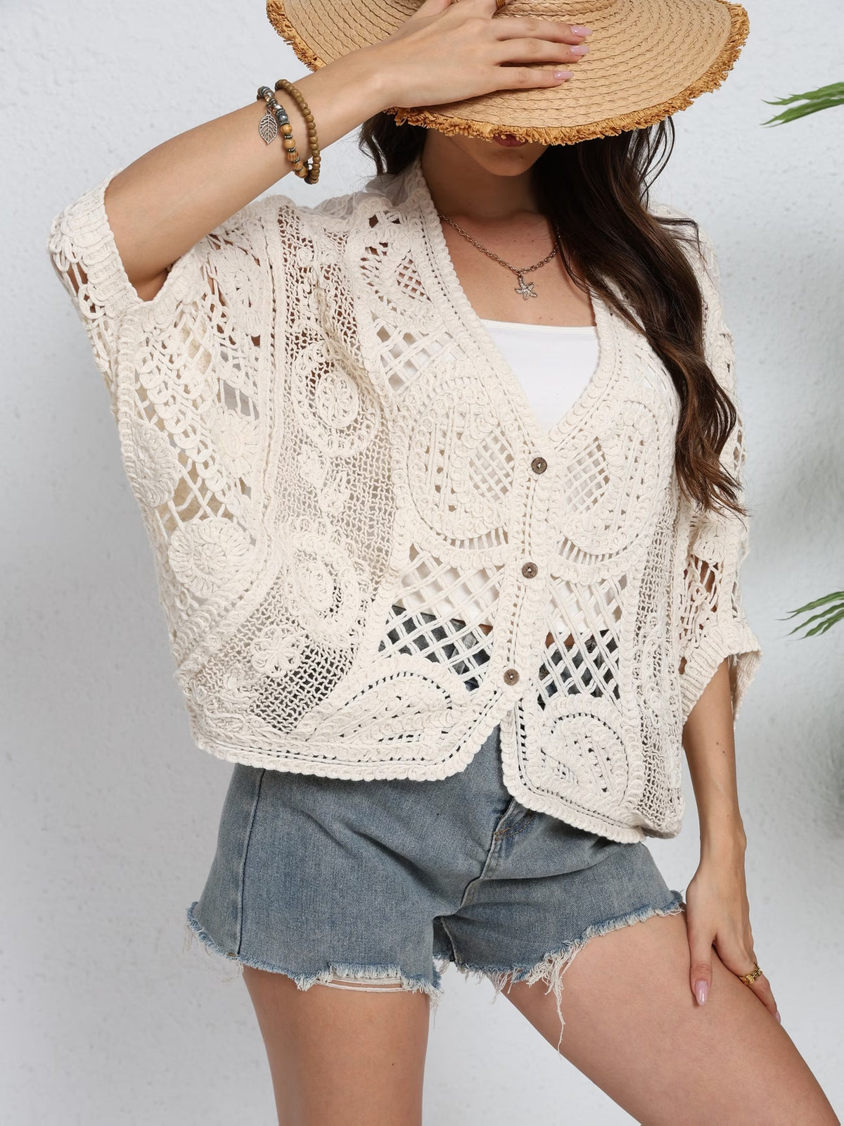Women's Summer Short V-Neck Knitted Top