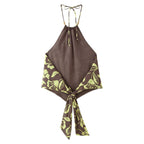 Women's Beaded Print Hanging Collar Top Split Printed Pants Sets