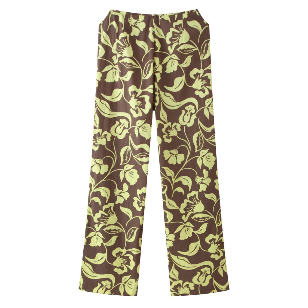Women's Beaded Print Hanging Collar Top Split Printed Pants Sets