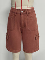 Retro Washed Denim Cargo Pants Cropped Pants Women HW Multi